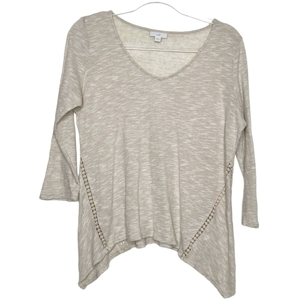 J. JILL Asymmetrical Linen Blend Blouse Top V-Neck 3/4 Sleeve Beige Size Small